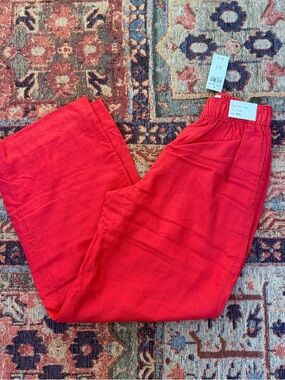 Bright Red Linen Blend Pants